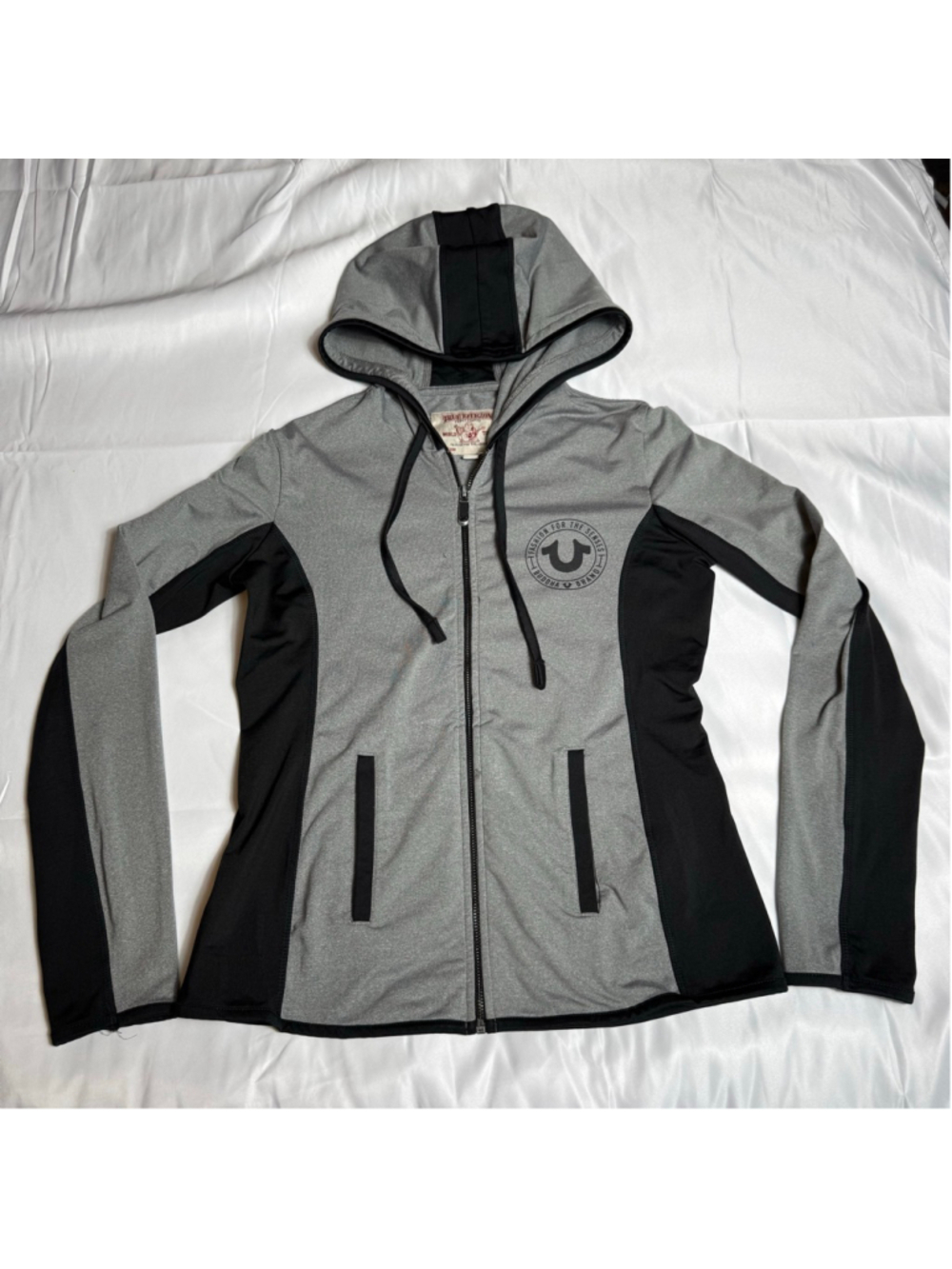 Women's True Religion Gray & Black Full-Zip Hoodie M